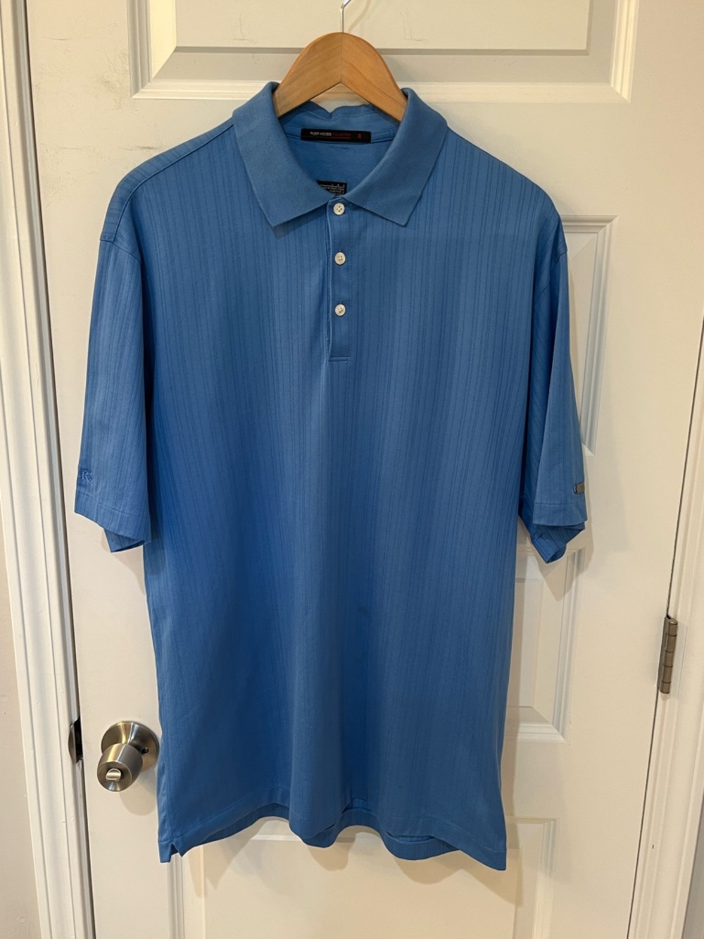 Nike Tiger Woods Collection Men’s L Blue Striped Dri-FIT Golf Polo Shirt